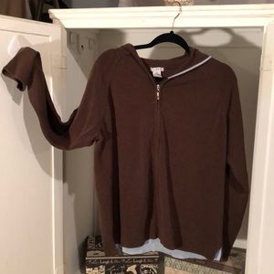Brown hooded zip front sweater